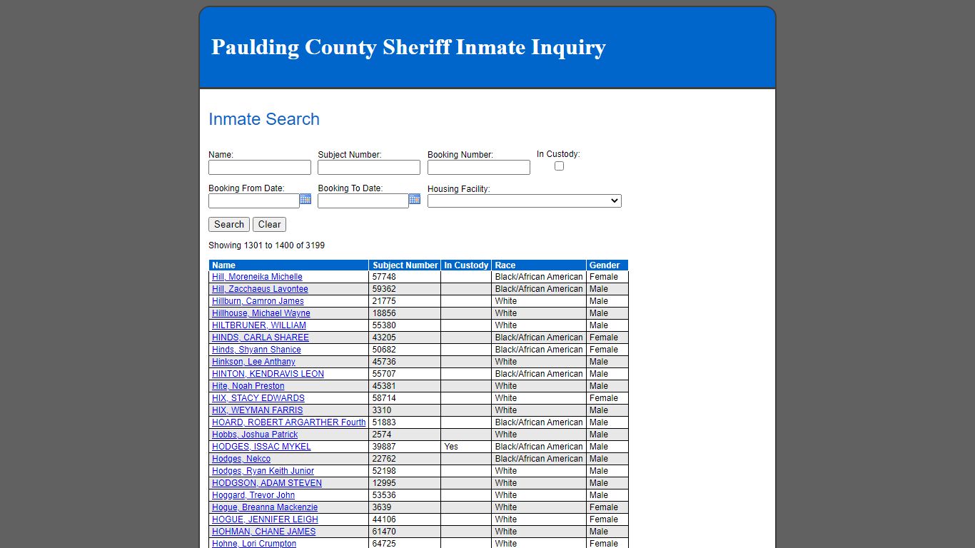 Inmate Search - Paulding County, Georgia